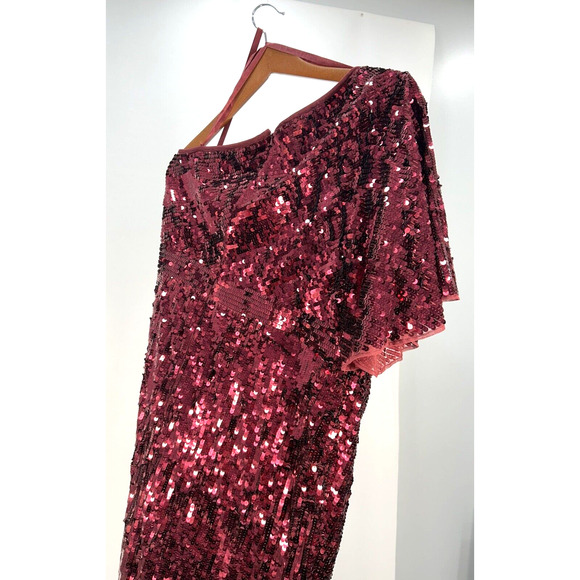 Mac Duggal 93540 Size 16 Embellished Cap Sleeve Cowl Neck Trumpet Gown Red NWT - Picture 10 of 14